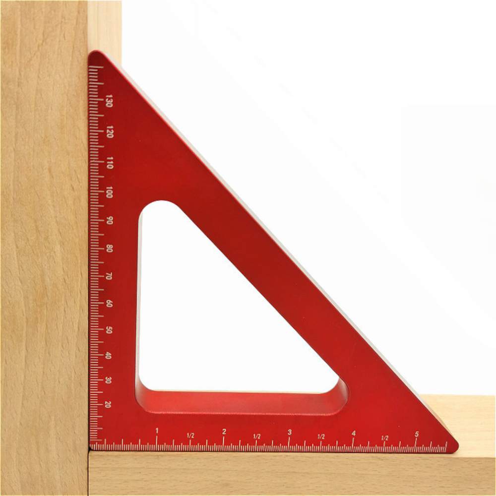 1Pc Aluminum Alloy 45 Degree Angle Ruler Metric Triangle Ruler Carpenter Workshop Blue/Red Small Big Woodworking Measuring Tool