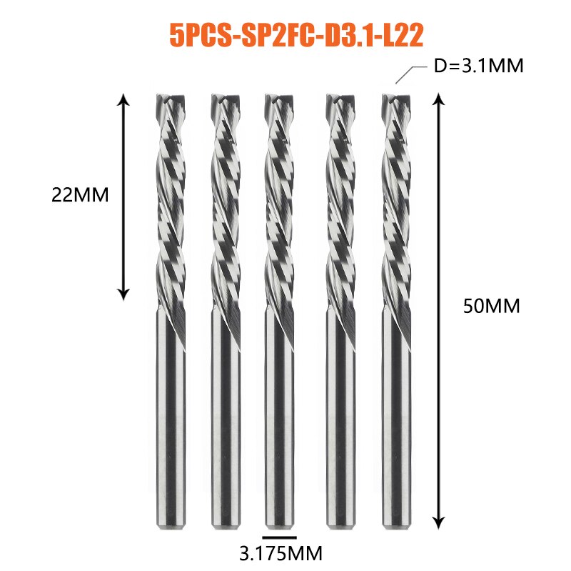 5PCS/LOT Compression Milling Cutter Woodwork DOWN Cut Two Flute Spiral Carbide Milling Tool CNC Router Bits Wood End Mill Cutter: 29mm