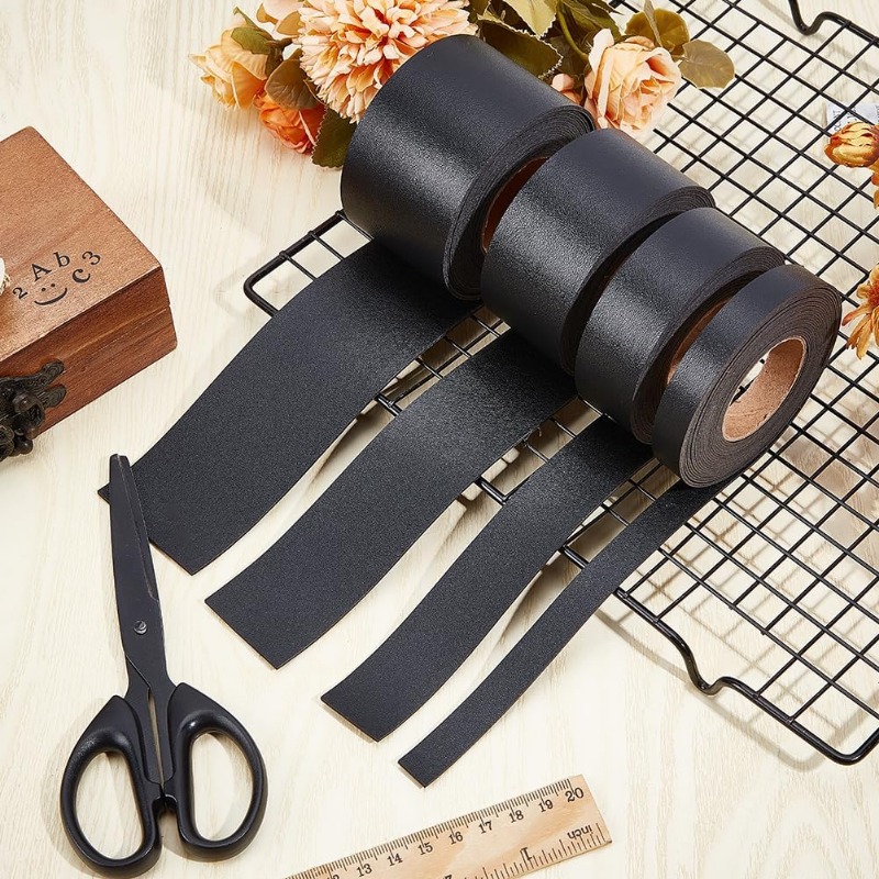 1 rollo de correa de cuero de doble cara negra de 25mm x 2m, tiras de cuero con patrón de lichi, cordón de cuero plano de imitación de 1,7mm de espesor