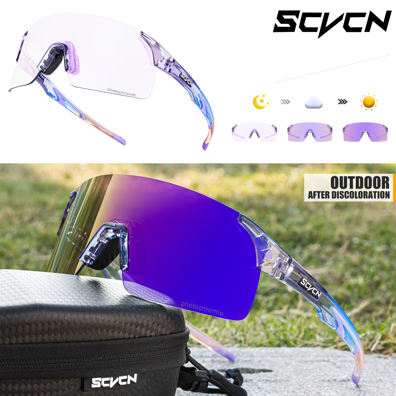 SCVCN-gafas de sol fotocromáticas para hombre y mujer, lentes para escalada, deportes al aire libre, ciclismo, conducción, bicicleta: Verde militar