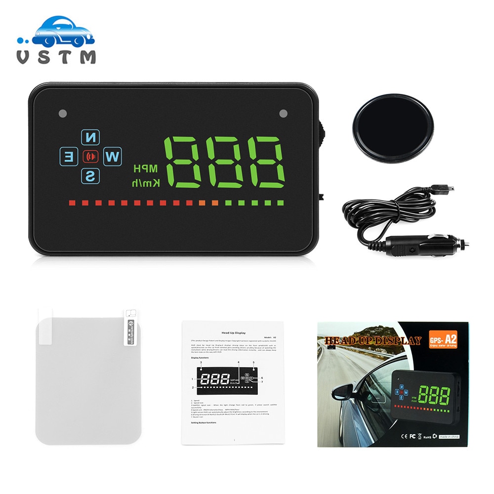 Projektor prędkości GPS cyfrowy prędkościomierz samochodowy A2 elektronika wyświetlacz głowa w górę automatyczny HUD projektor szyby kompatybilny ze wszystkimi samochodami