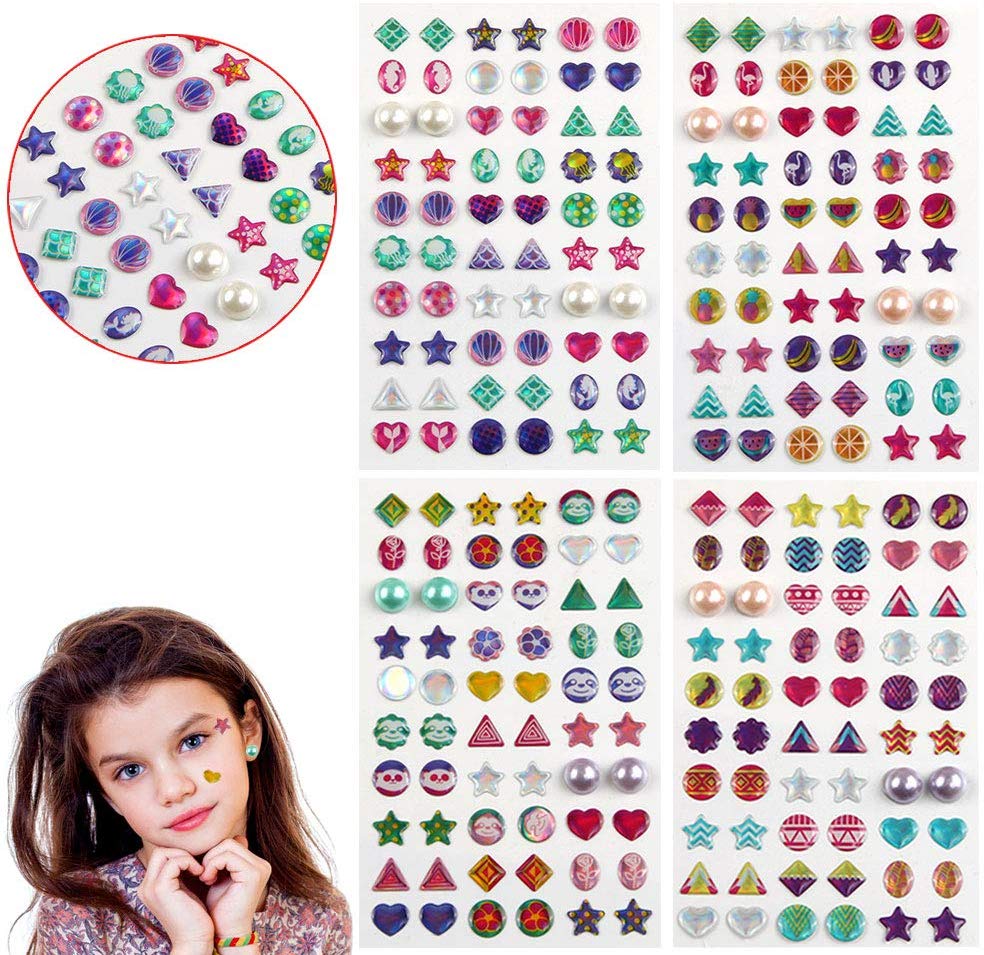 240 Stuks Sticker Oorbellen 3D Gems, Sticker Meisjes Sticker Oorbellen, Zelfklevende Glitter Craft Kristal Stickers