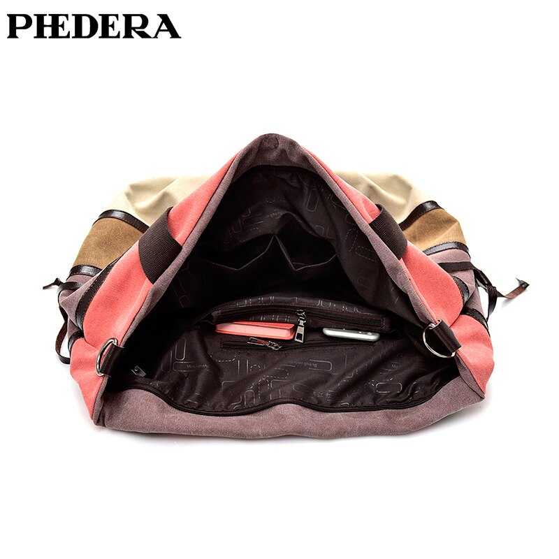 PHEDERA Patchwork Canvas Vrouwen Schoudertassen Regenboog Roze en Blauw Gestreepte Vrouwelijke Portemonnee Mode Vrouwen Messenger Bag