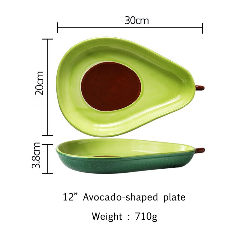 Bandeja kawaii en forma de aguacate, plato de cerámica para ensalada de frutas, decoración para el hogar, cocina, Bol para arroz o sopa, vajilla para niños: big size plate
