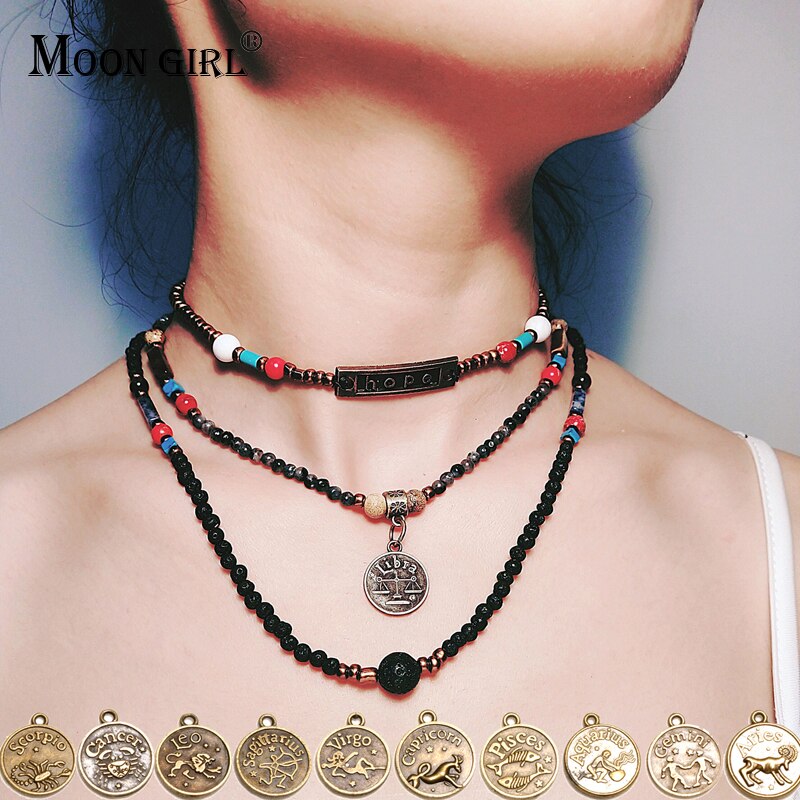 MOON GIRL Diffuser Handmade Boho Choker Necklace for Women Bohemian Collier Femme Constellation Necklaces Pendants