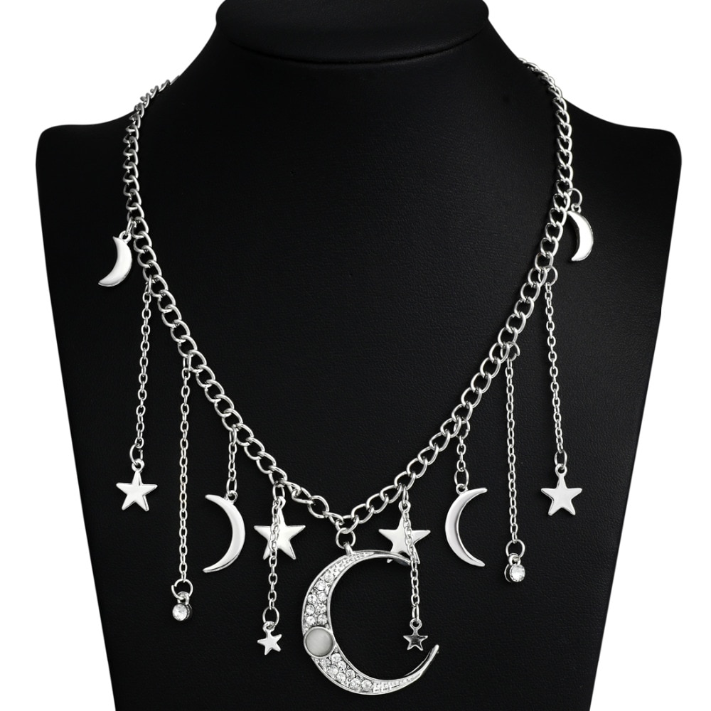 Vrouwen Bling Zirconia Kerstcadeau Moon Star Charm Chocker Choker Statement Ketting Ketting