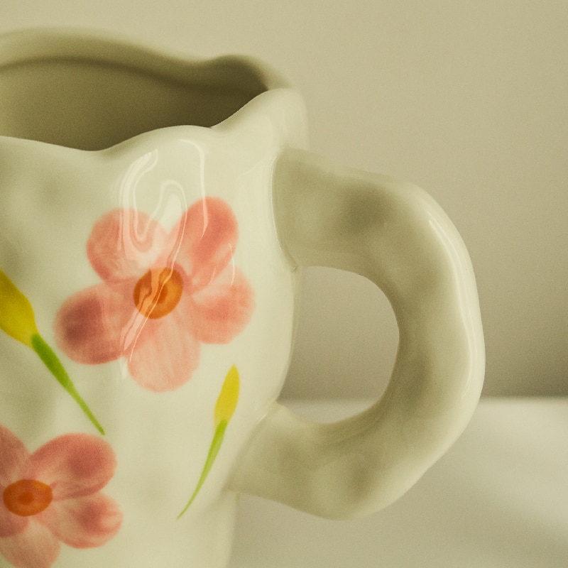 Tasse à café en céramique de Style coréen, motif de fleurs peintes à la main, petit déjeuner, tasse à lait