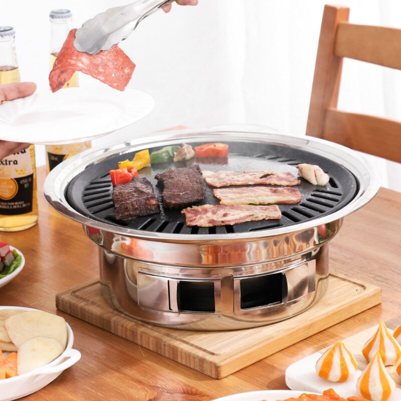 Koreansk kul grill grill rustfrit stål non-stick grill bakke grill bærbar kul grill til udendørs camping bbq