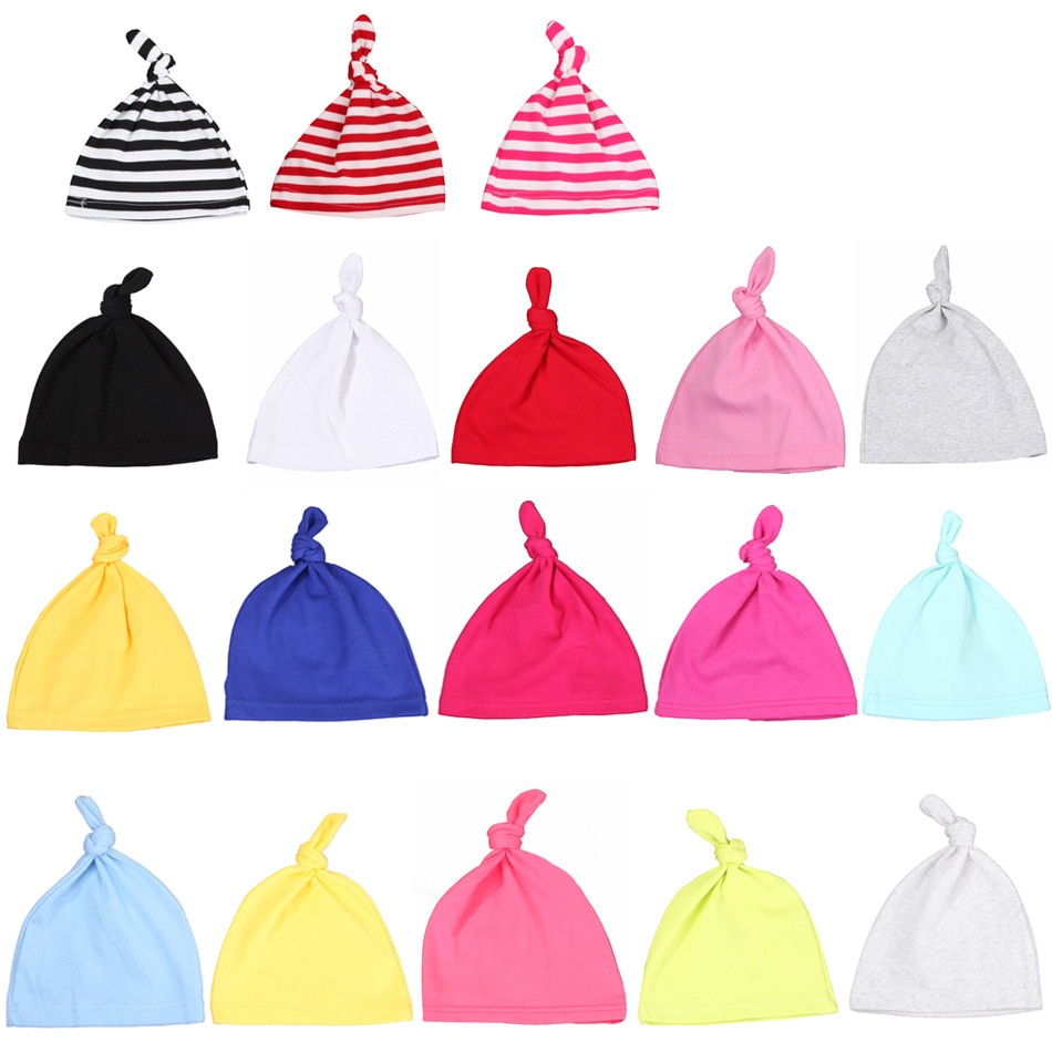Baumwolle Neugeborenen Baby Hütte knoten Baby Mütze Hütte Für Jungen Mädchen Solide gestreift Neugeborene Kappe Ohren Frühling Sommer Baby Reifen kappen