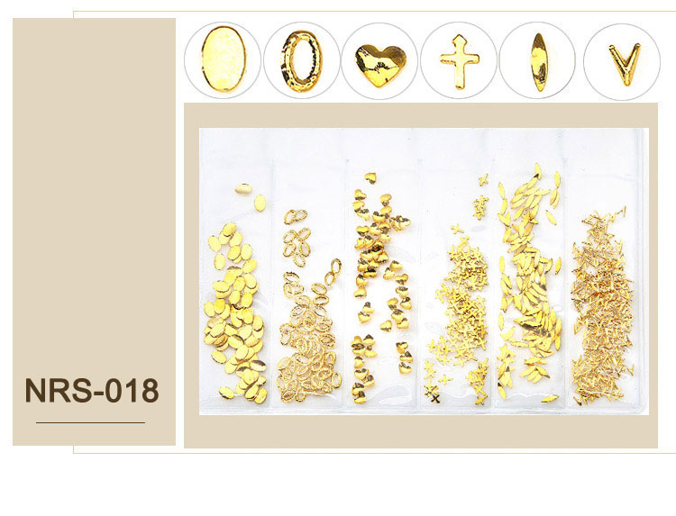 1 pack mix 3d diy ihåliga metallramar nagelkonstdekorationer guld silver nagel strass pärla nitar manikyrtillbehör: 018