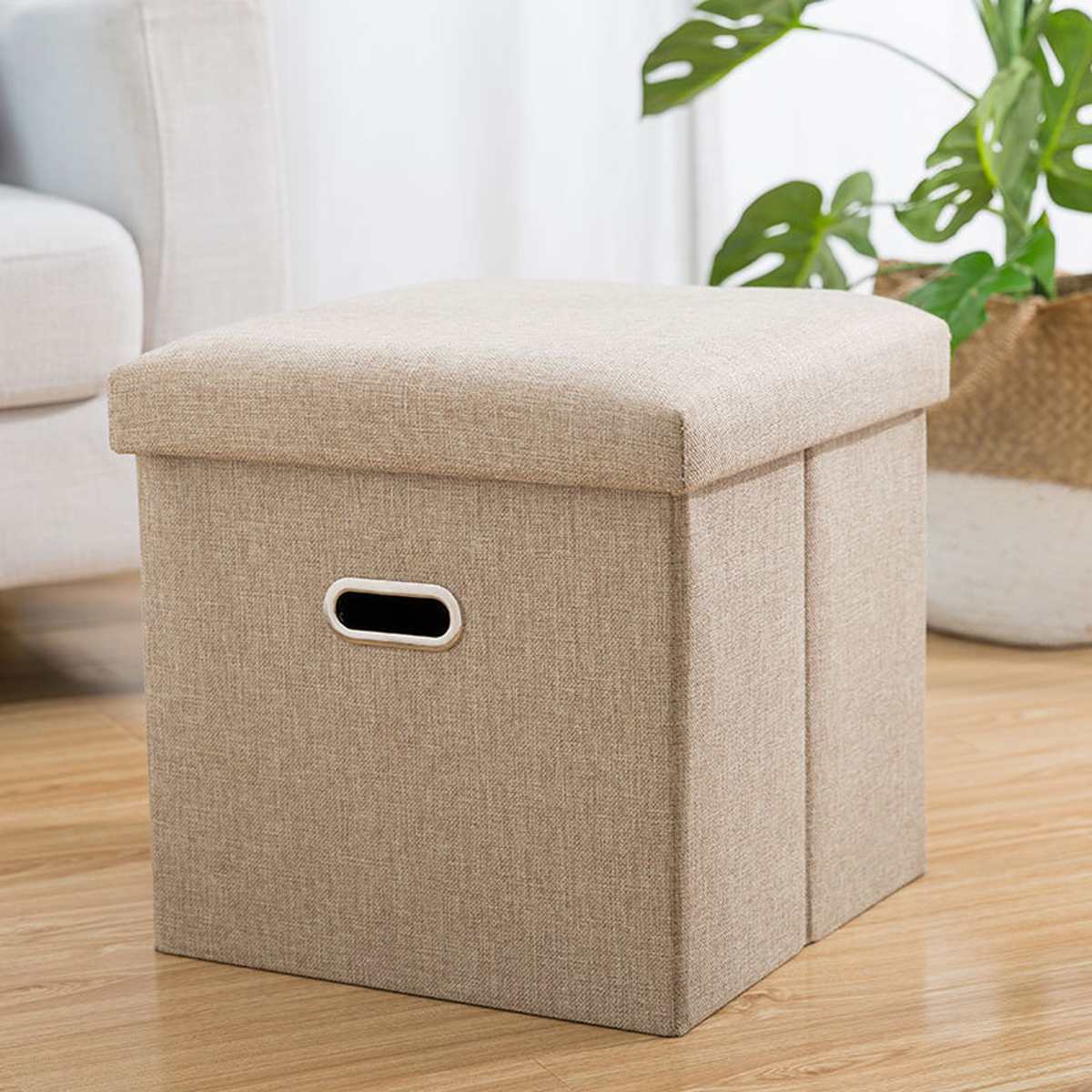 Multifunktionell vikbar tygförvaring pallbänk liten soffa minimalistisk konstnärlig stil barnstol fotpall 31 x 31 x 31cm: Brun