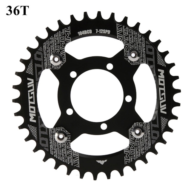 Plato de bicicleta eléctrica 104BCD + adaptador para Motor de accionamiento medio Bafang BBS01/BBS02, de acero inoxidable 32T 34T 36T 38T: 36T BLACK 