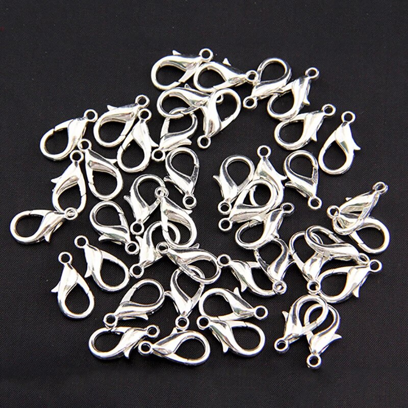 Ganchos de broche de langosta de aleación, accesorios de joyería para hacer joyería DIY, collar, pulsera, cadena de 10 12 14mm, Color dorado y plateado, 50 unids/lote