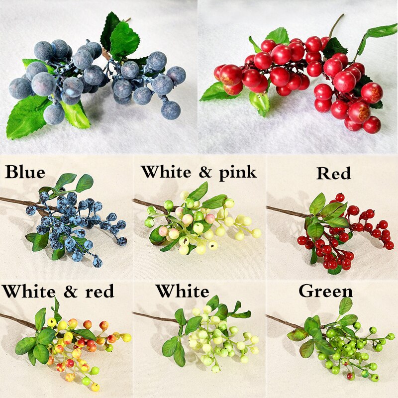 Simulation de Fruits, baies de noël, myrtille, branche unique, plantes en mousse, fleurs artificielles, bricolage, mariage, jardin, bureau, décoration de maison
