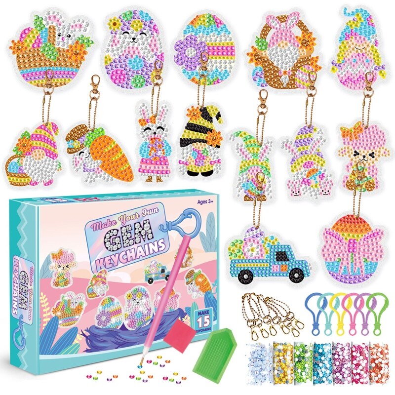 Confezione da 15 diamanti pittura portachiavi kit di arti e mestieri fai-da-te per bambini e principianti adulti sirene animali marini: Easter 2