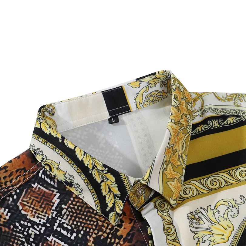 court style spliced serpentine printed men's long-sleeved shirt