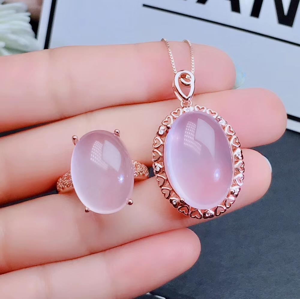 KJJEAXCMY Gioielleria Raffinata 925 sterlina argento intarsiato naturale Quarzo rosa Femminile impostato anello ciondolo popolare supporto di Rilevamento
