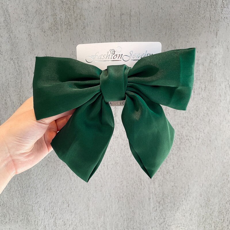 Pinces à cheveux en Satin, 1 pièce, gros nœud papillon à deux couches, épingle à cheveux, accessoires pour femmes, bandeaux de coiffure: Scrunchies Green