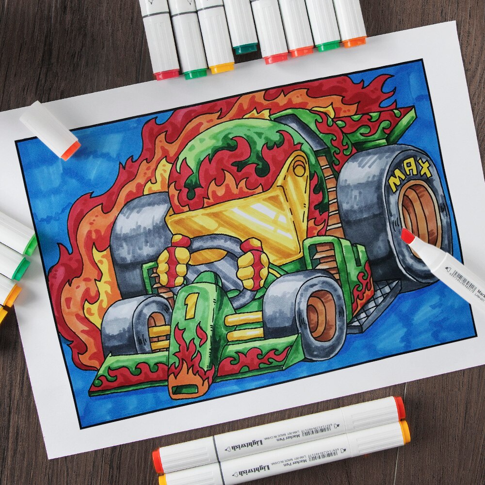 Lightwish 60 Colors Marker Set Dual tip Drawing Sketch Marker Pens Alcohol Based for Sketching Drawing Cartoon Painting