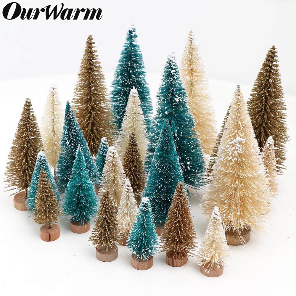 8PCS Kunstmatige Mini Kerstbomen Beeldje Sisal Sneeuw Vorst Fles Borstel Bomen Plastic Winter Sneeuw Ornamenten Tuin Decor