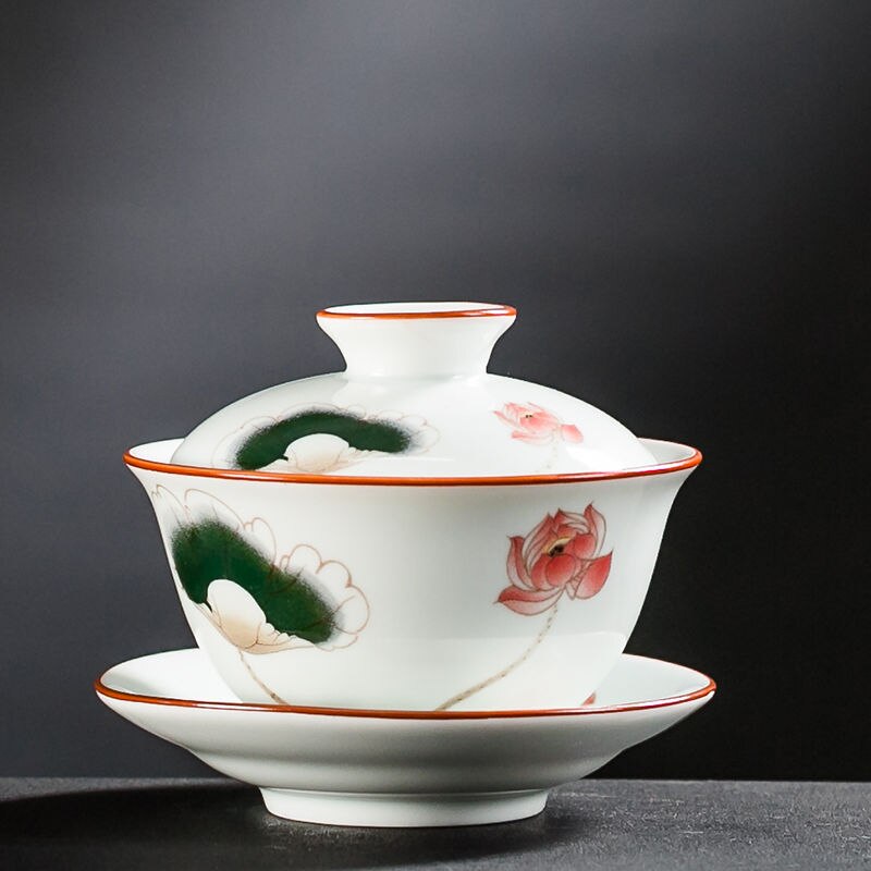 Hand-painted Gaiwan China Porcelain Ceramic Teacup Tea Bowl Kung Fu Tea Set Accessories Hand-held Pot