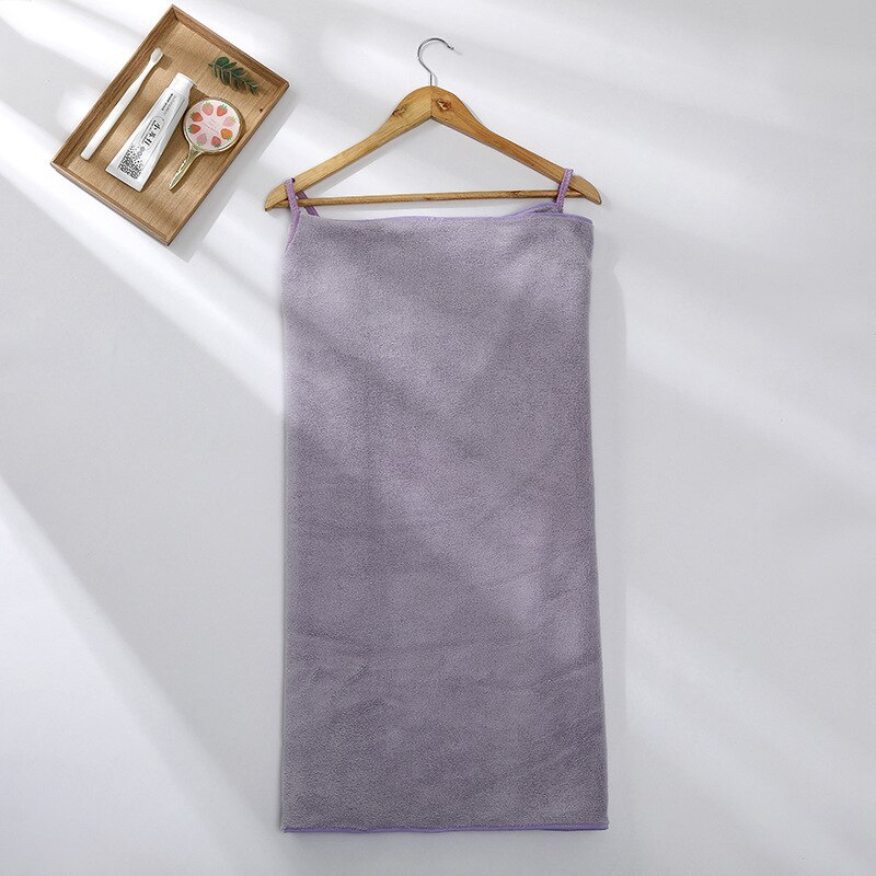 Solid Color Coral Fleece Wearable Microfiber Bathrobe Warm Woman Shower Soft Breathable Bath Towel for Adults: LightPurple