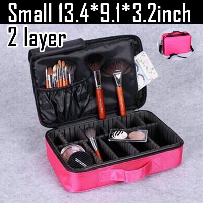 Make Up Box Cosmetics Pouch Bags Beauty Clapboard Case Women Cosmetic Bag Travel Insert Makeup Bag: Hot Pink S 2 Layers