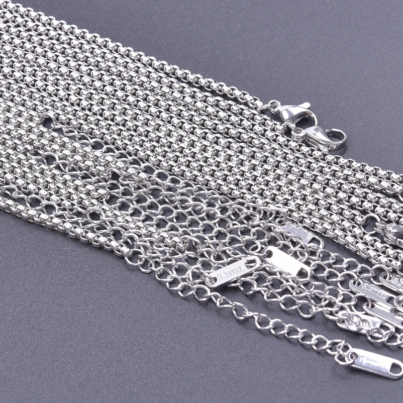 10pcs/Lot Stainless Steel 45cm Adjustable Chain Necklace For Women Men Chains DIY Components 1.2/1.5/1.6/2/2.2/2.5/3mm: Blue Zinc