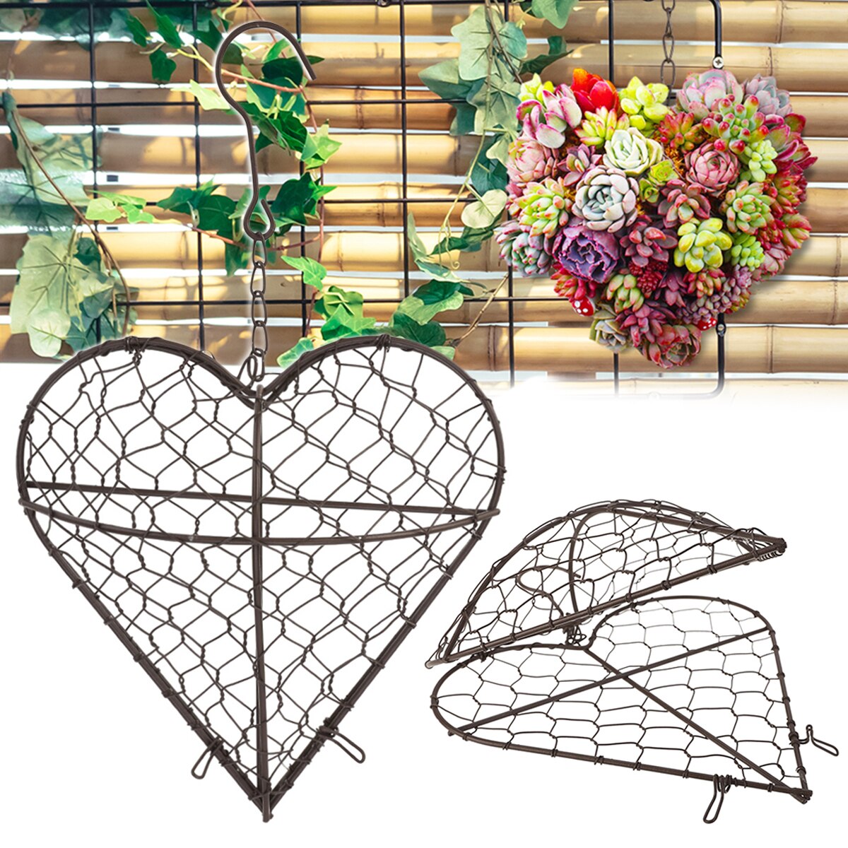 Sort metal kunstig plante blomster opbevaringskurv hængende hjerteformet tør planter indretningskurv marokkansk stil haveindretning