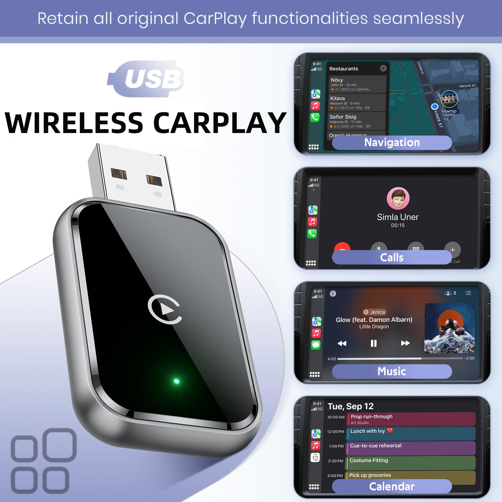 Draadloze CarPlay-adapter voor iPhone, 2 in1 bedraad naar draadloze CarPlay, draadloze Apple Carplay-adapter met USB-C/Type-C Android Auto