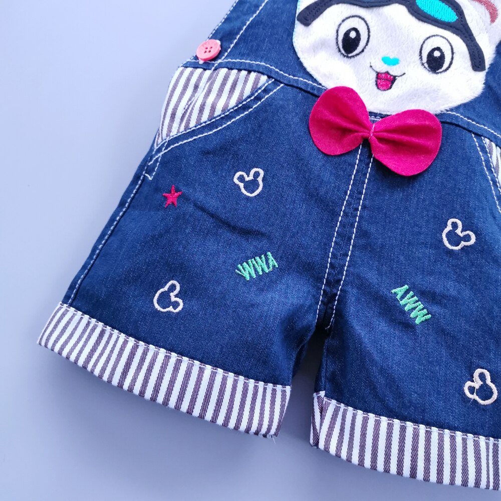 Baby Boys Girls Jeans Overalls Shorts Toddler Kids Denim Rompers Cute Cartoon Bear Bebe Jumpsuit For Summer Bib Pants Clothes