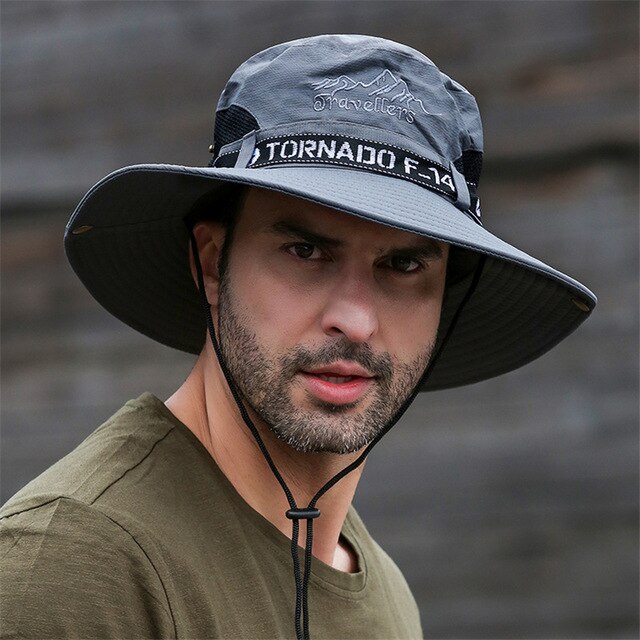 Upf 50+  solhat hat spand cowboy mænd kvinder fiskeri boonie hatte sol uv beskyttelse lang stor bred brim mesh vandreture udendørs strand kasket: Mørkegrå