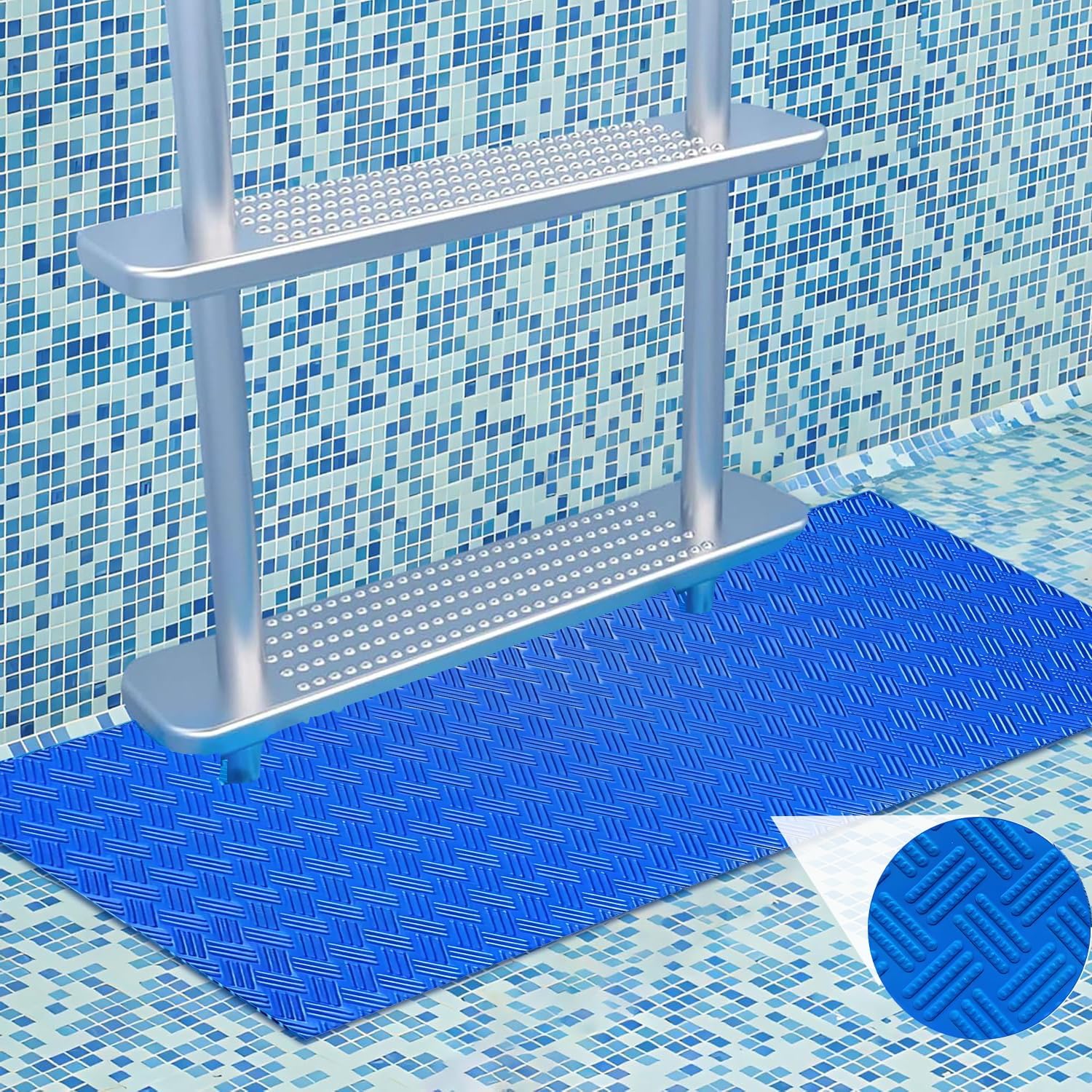 Zwembadtrapmat met antisliptextuur - Blauw beschermend zwembadladderkussen, zwembadveiligheidsaccessoires voor bovengrondse trappen