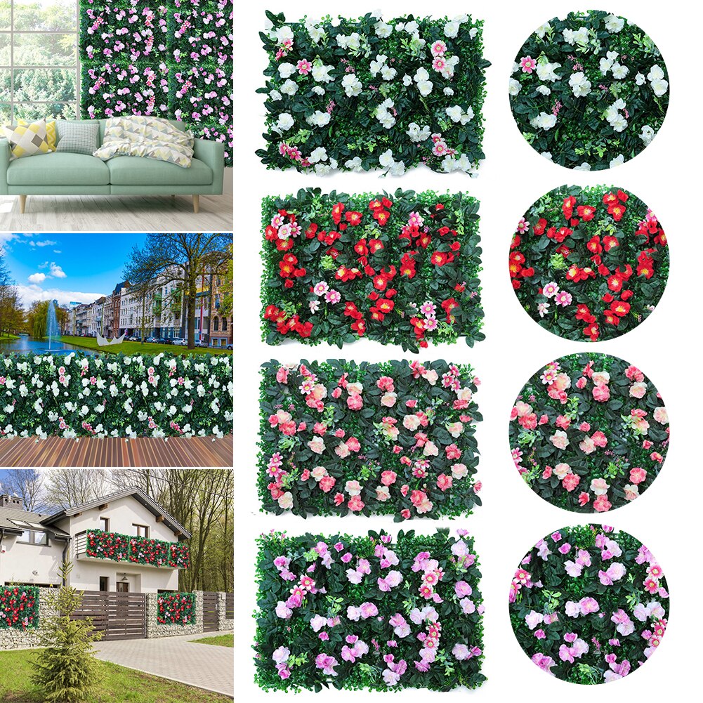 40x60CM Artificial Rose Fence Plant Hedge Panel UV Protected Privacy Fence Screen For Outdoor Backyard Garden Decoration Fence