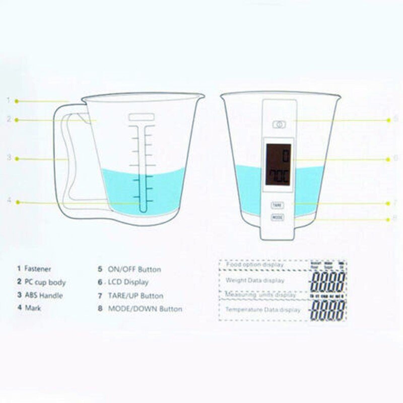 Electronic Digital LCD Display Kitchen Measuring Cups Kitchen Food Water Cooking Measuring cups scale Temperature Measuring Cups