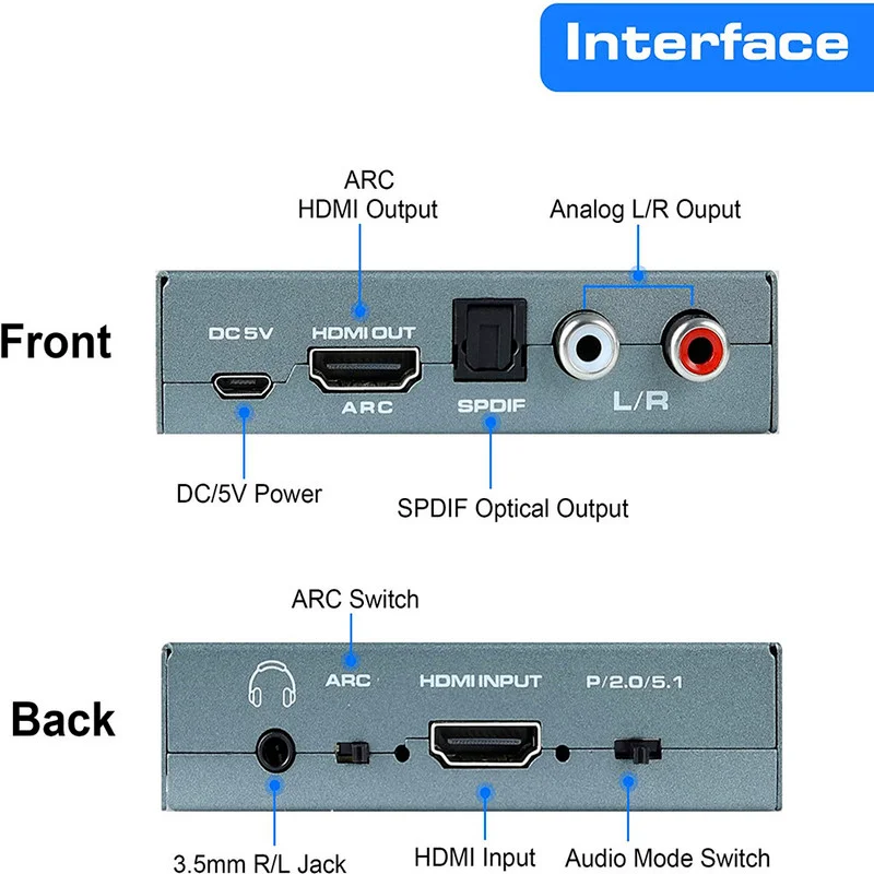 Extractor de Audio HDMI 2,0 a RCA 4K 60Hz YUV4:4:4 HDR Adaptador convertidor de Audio 4K a TOSLINK óptico SPDIF