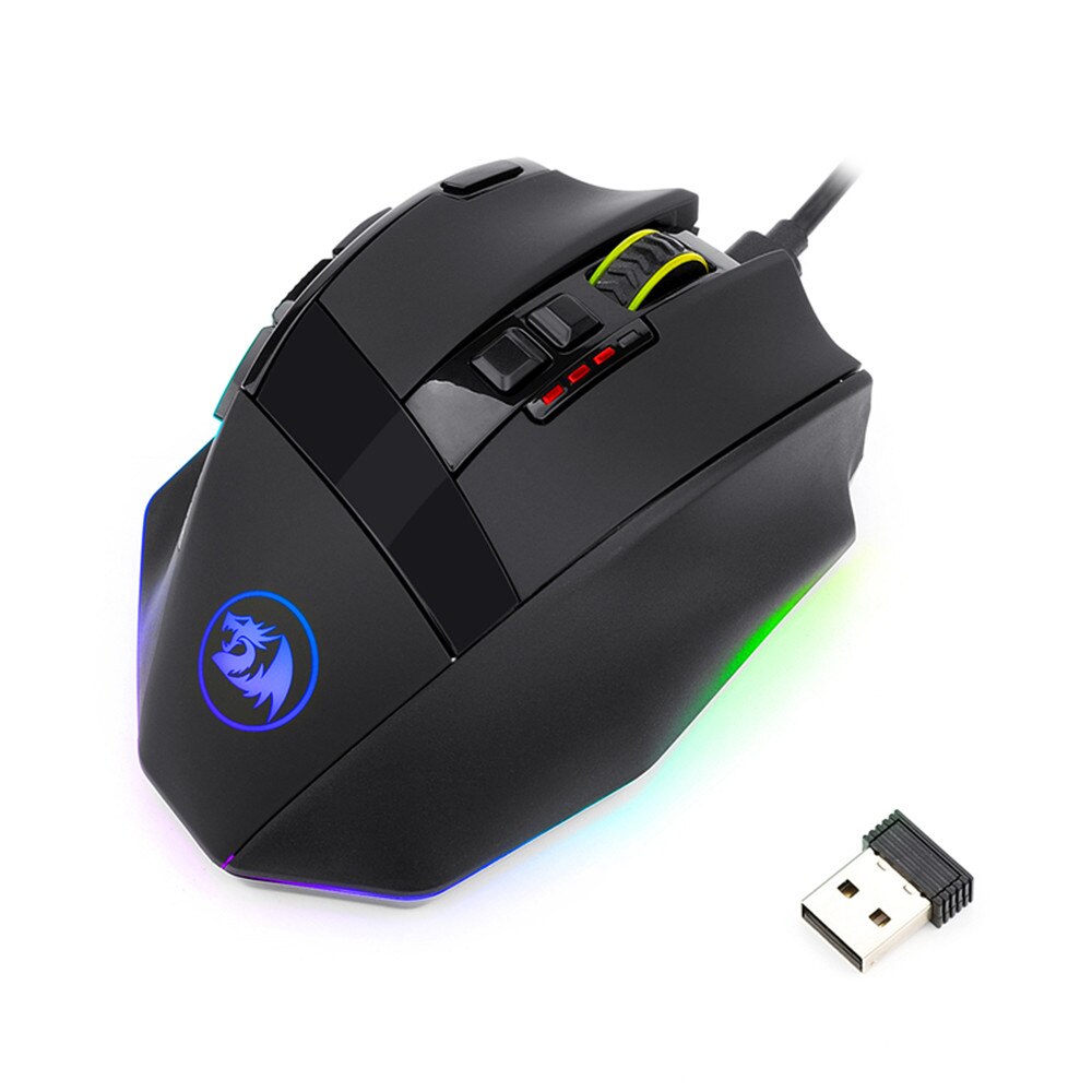 Redragon M801P 2.4G Wireless Dual Mode Gaming Mouse LED RGB Backlit MMO 9 Programmable Buttons Mouse For Windows Computer Gamer