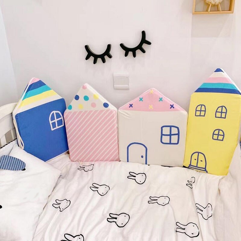 Baby Room Crib Bumper Ins House Baby Bedding Set Newborn Bed Cradle Cushion Infant Crib Protector Cot Fence Home Decoration: E