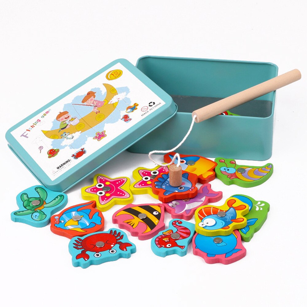 15Pcs Game Educatief Outdoor Speelgoed Vis Houten Magnetische Vissen Speelgoed Set Vis Ouder-kind Uitwisseling Interactieve Speelgoed Juguetes