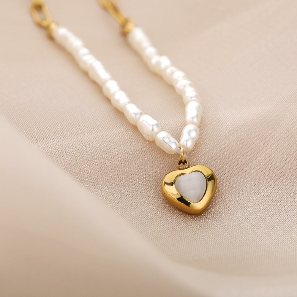 gotisch Herz Halsketten Für Frauen Edelstahl Barocke Perle Anhänger Stift Kette Halsband Halskette Femme Boho Schmuck