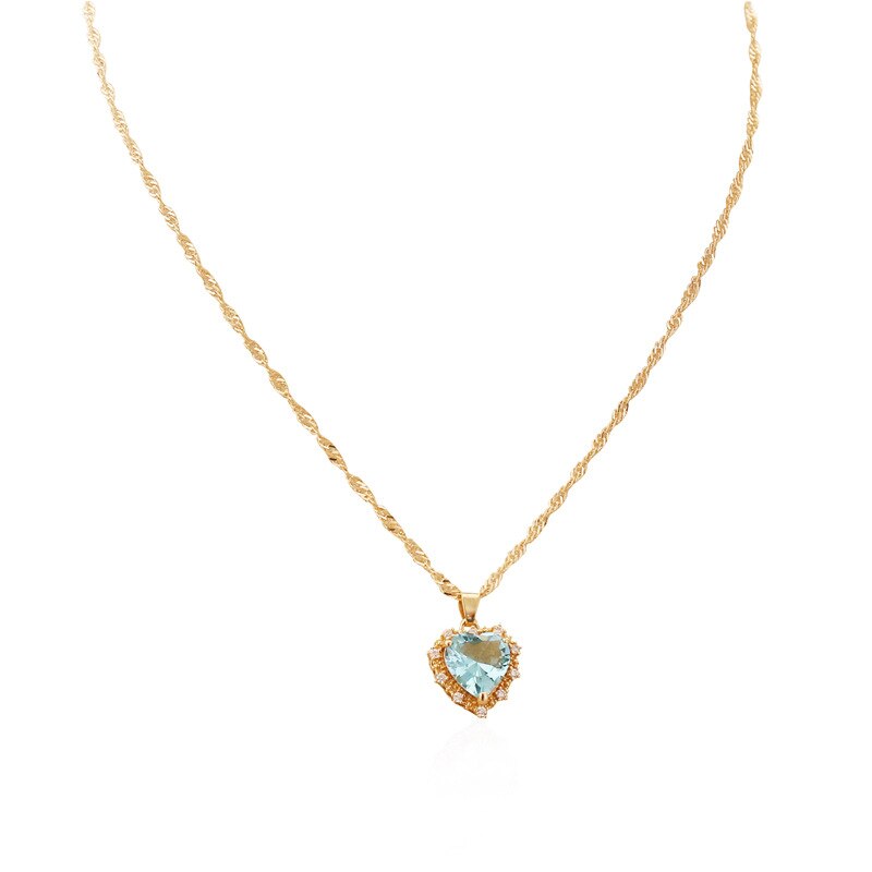 Luxury Zircon Heart Pendant Necklaces For Women Girls Gold Collar NecklacesWedding Party Daily Jewelry: Lake Bluye