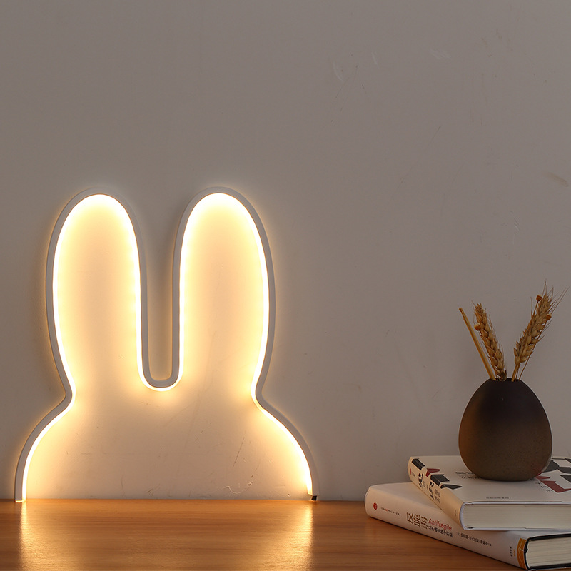 Kanin natlamper usb-drevet led-lampe sød dyr led natlampe børn baby ved siden af bordlampe soveværelse natlampe: Hvid / Grå