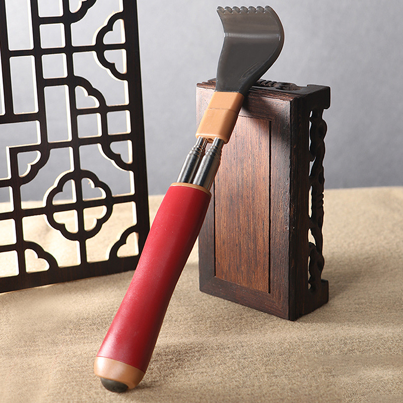 Gratte-dos télescopique Portable rétractable en acier inoxydable, outil de Massage des démangeaisons, grattoir Double pôle réglable,: Vin Rouge