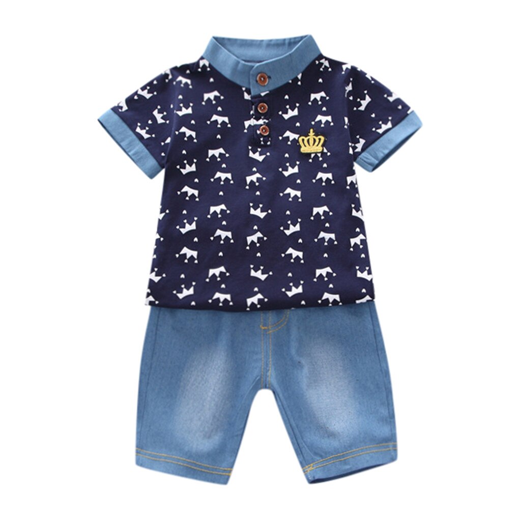 Peuter Baby Boy Zomer Shirt Kleding Pak Dinosaur Print Shirt Denim Shorts Kinderen Baby Jongens Kleding 20Jan: NY / 5