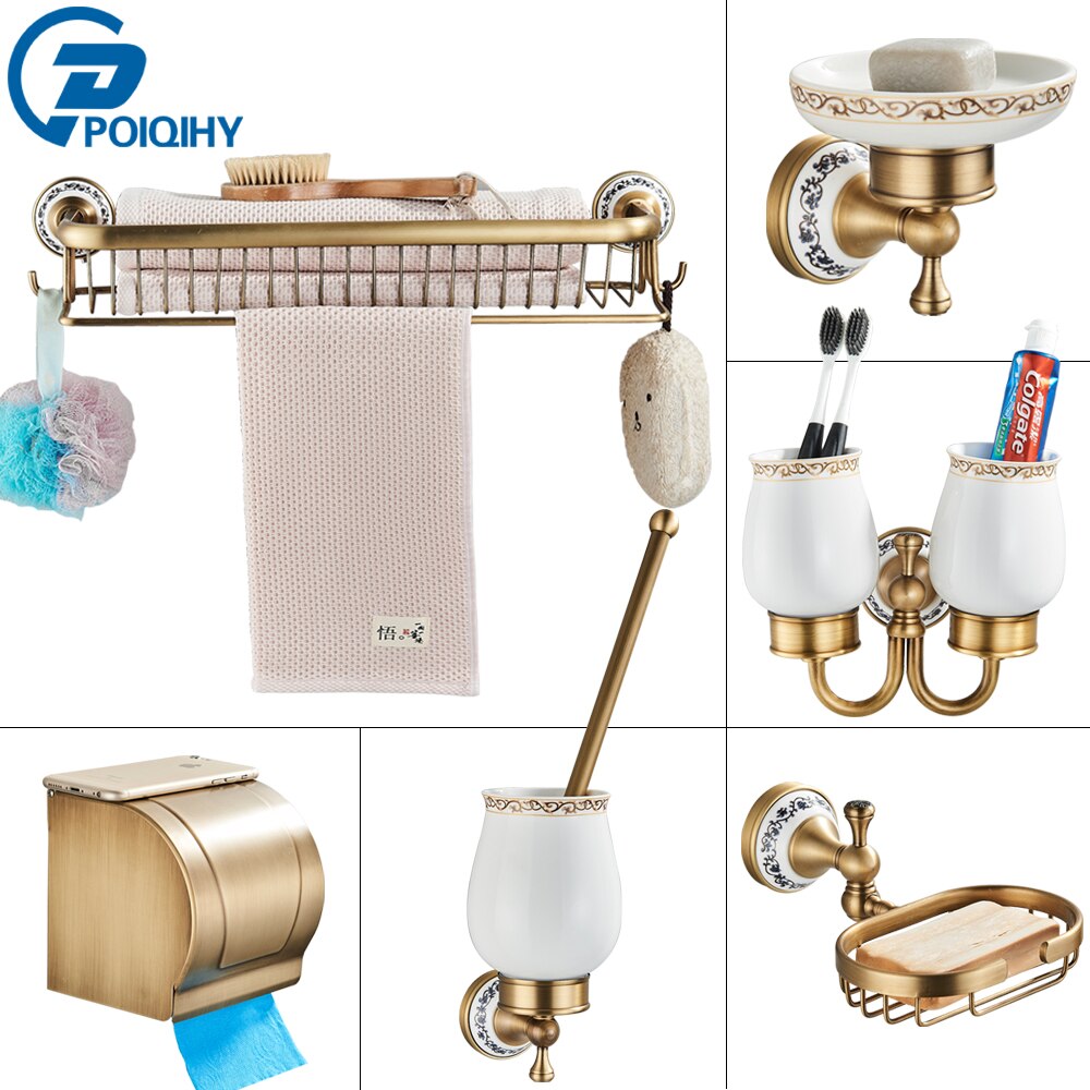 Badezimmerzubehör, antikes Durcheinander, luxuriöser Papierhalter, Toilettenbürstenständer, Warenkorb, Regal, Seifenschale, Handtuchring und Haartrockner