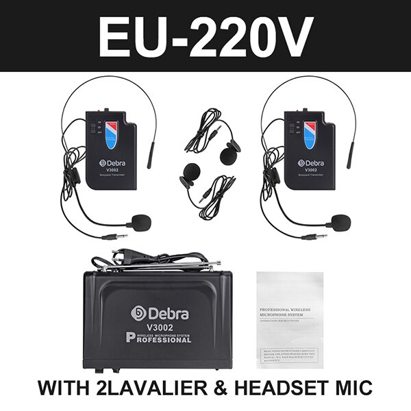 Debra Audio V3002 VHF Wireless with Handheld and Lavalier and Headset Microphone Mic System for Church, Wedding, Karaoke!: 2 Bodypack Mic-EU