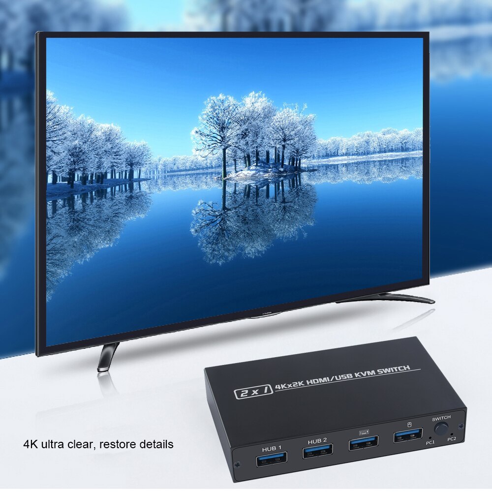 Für 2 PC teilen Tastatur Maus Drucker Stecker Und Paly 2 in 1 Aus 4K USB HDMI KVM Schalter Kasten Video Anzeige USB Schalter Splitter