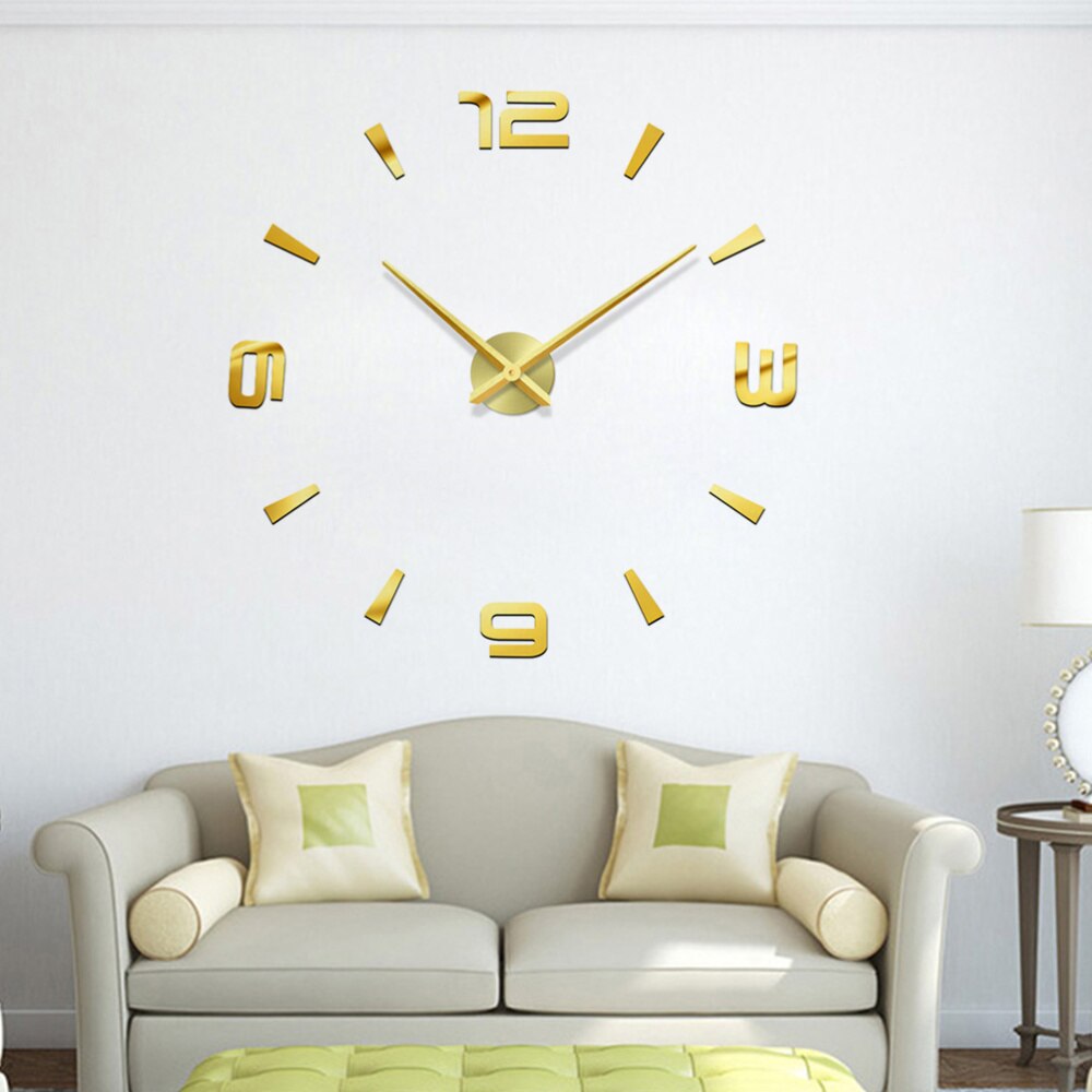 Self-Adhesive Golden DIY Wall Clock Frameless Large Digital Modern Clock Watch Apartment Decorations Room Decor Wall Cloc