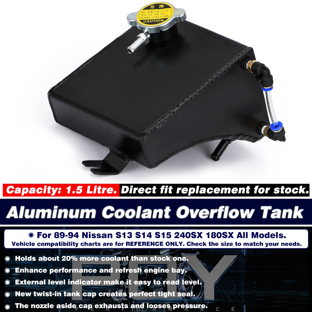 PQY - 240SX S13 SR20DET KA24DE KA24E KA24 Aluminum Coolant Overflow Tank Reservoir Kit For Nissan (Fits: 240SX) PQY-TK47