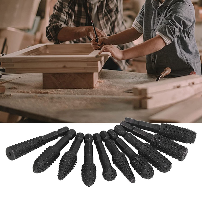10Pcs Woodworking Grinding Drill 1/4in Hex Shank Engraving File Rotary Burr Drill Bits Set